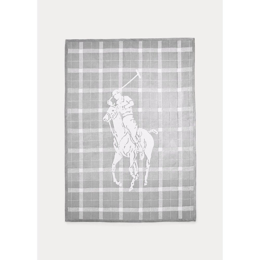 New Polo Ralph Lauren Home Oakwood Throw Grey Ivory Plaid Pony Blanket 50 X 70 - Picture 3 of 8